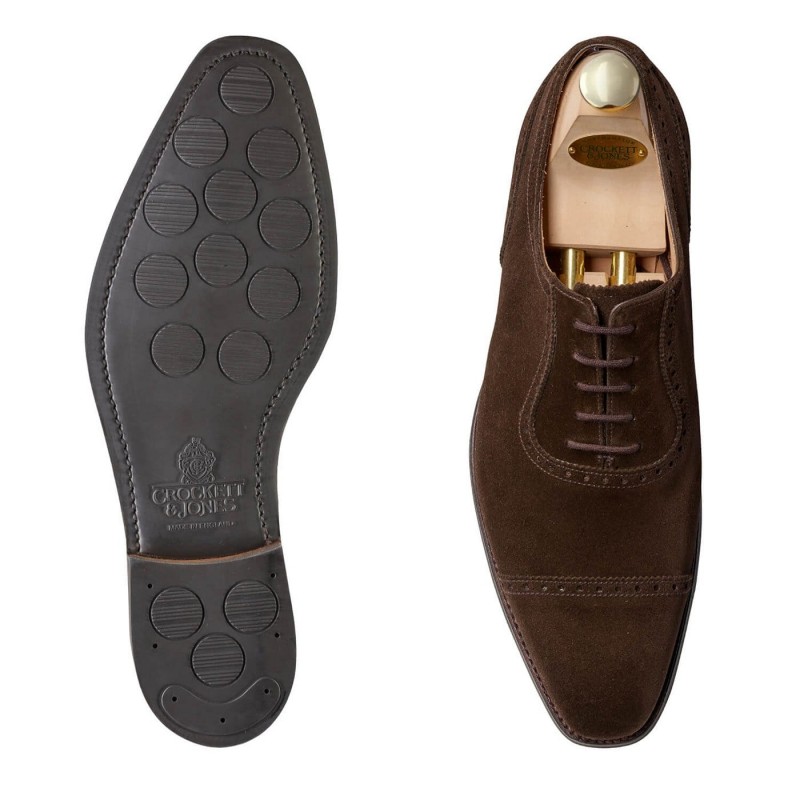 Crockett Jones Westbourne Shoes in dark brown calf suede.